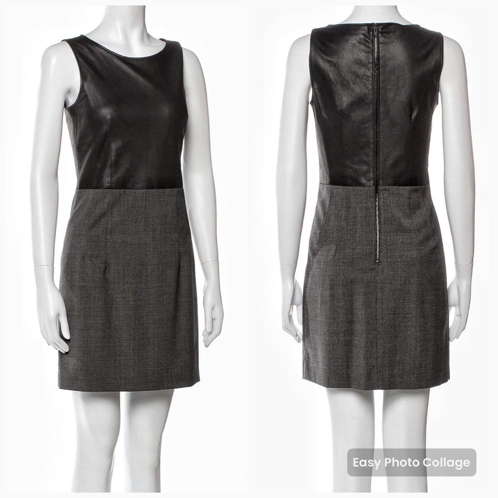 Theory Black Merino Wool & Leather Sheath Mini Dress XS/2